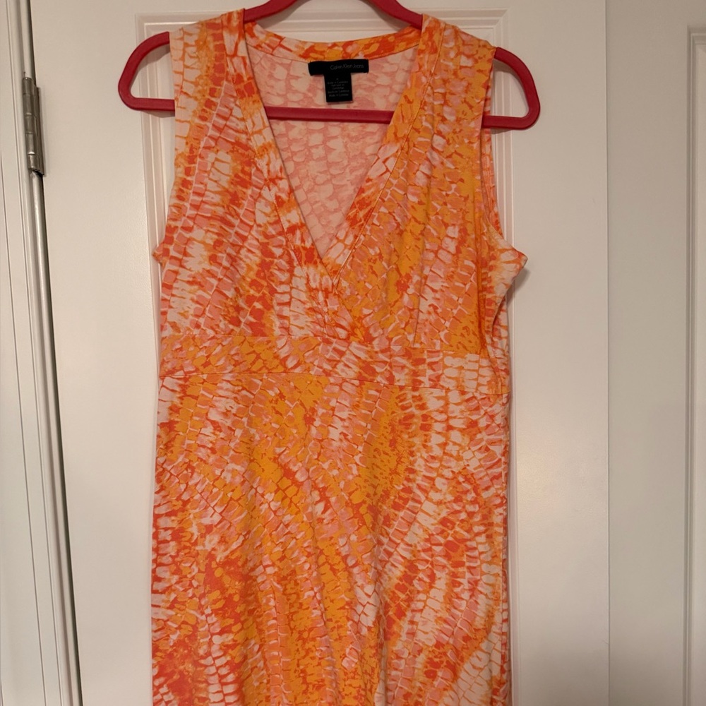Calvin Klein Jeans Orange and White Knee Length Dress M
